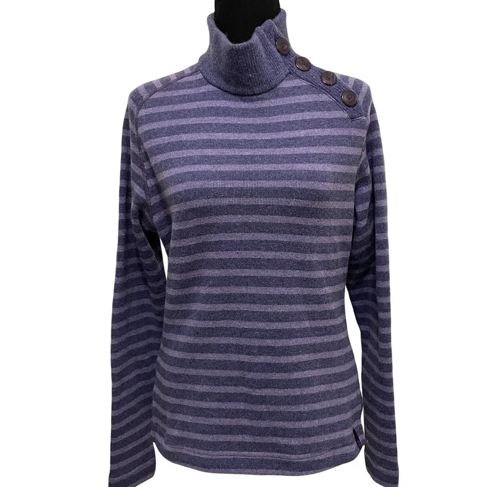 Mountain‎ Hardwear Wool Blend Mock Neck Pullover Sweater M Purple Striped Hiking
